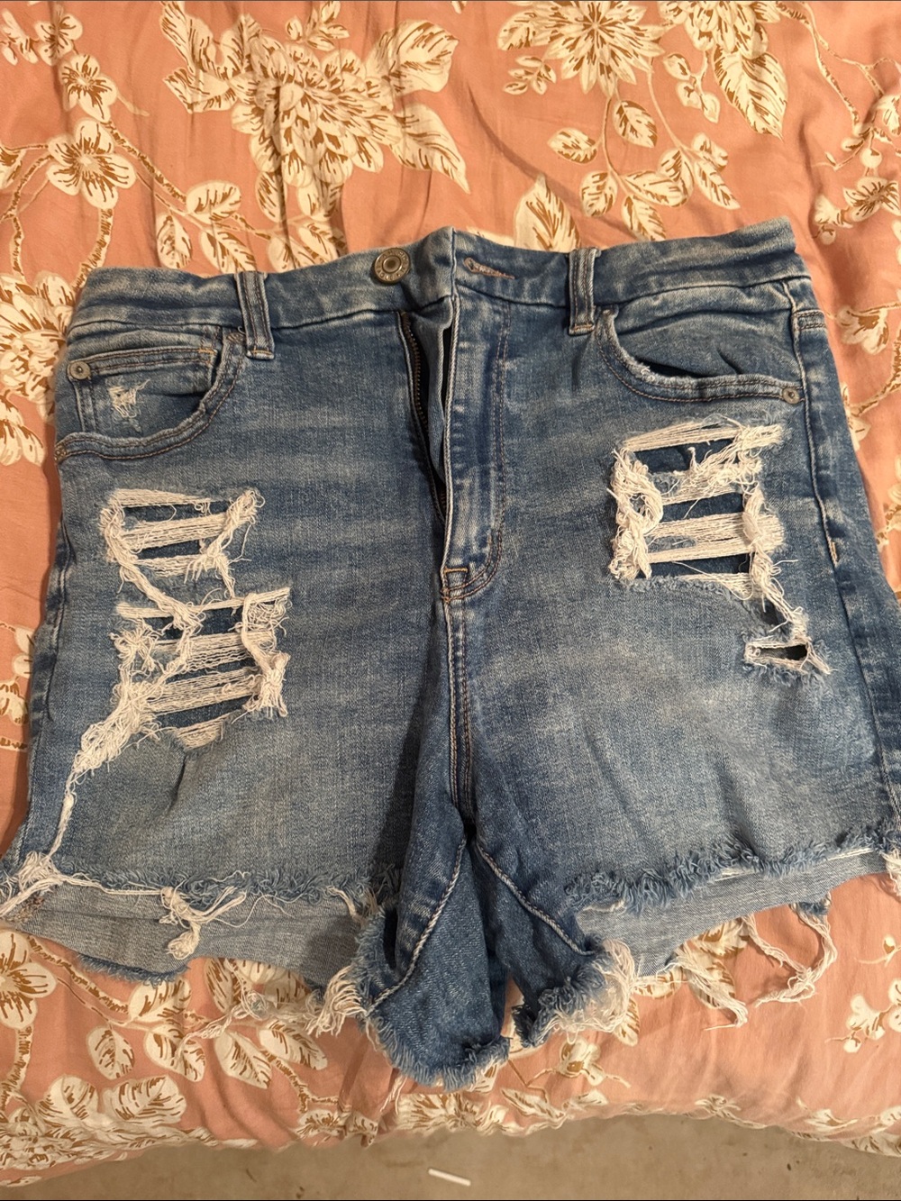 American Eagle Outfitters Light Blue Distressed Jean Shorts